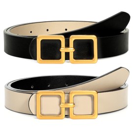 XZQTIVE Reversible Belts for Women, 2 in 1 Ladies Leather Belt for Dress Pants Jeans with Fashion Gold Buckle, 0.9'' Wide, 1 Pack, Black/Beige, Fits Pant Sizes 37-41 inch