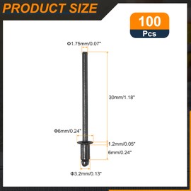 sourcing map 100Pcs 1/8"x1/4" Countersunk Head Blind Rivets, Zinc-Plated Carbon Steel Grip and Mandrel Cap Blind Rivets, Black