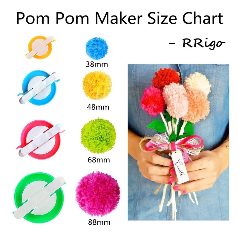 RRigo Pom Pom Maker, 4 Sizes Fluff Ball Weaver Needle