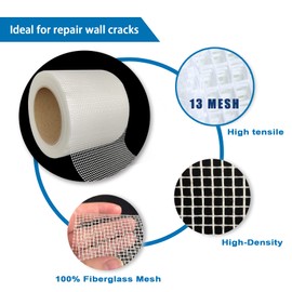 EDSRDRUS Drywall Repair Tape, 2in 4in 6in Multi Options Crack Tape Drywall, Mesh Drywall Tape High Performance Holding for Self-Adhesive Wall Crack and Seam Patch (2in100ft, Drywall Repair Tape)