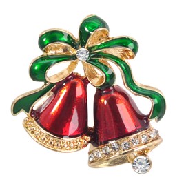 Gyn&Joy Painted Enamel Rhinestone Red Christmas Jingle Bells Brooch Pin