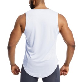 Towintec Men’s Mesh Workout Tank Tops Muscle Sleeveless Fitness Tee Shirts Summer Dry Fit Gym Training T-Shirt Athletic Moisture Wicking Clothes(White,M)
