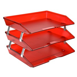 Acrimet Facility 3 Tier Letter Tray, Side Load, Letter Size/A4, Desktop File Organizer, Plastic (Clear Red Color)