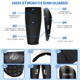 TAGVO Kids Youth Adult Football Shin Pads, Football Shin Guards with Optimized Insert Pocket Sleeves Protective Shin Pads for Boys Girls Men