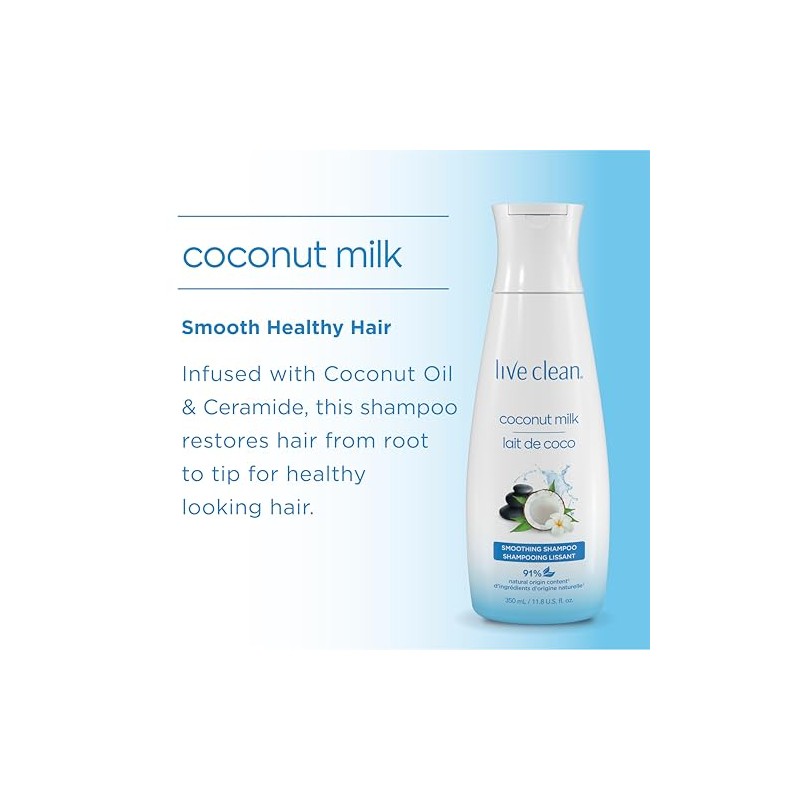 Live Clean Coconut Milk Moisturizing Shampoo, 12 oz.