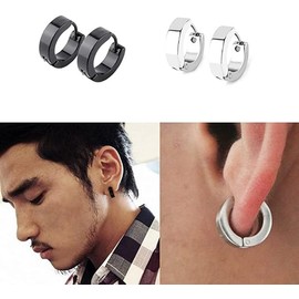 Yesallwas Earrings for Men Women,Stainless Steel Round Hoop Dot Earrings black silver