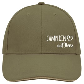 huuraa Camperin Baseball Cap with Heart Gift Olive/Beige Camper Accessory, Olive/Beige, Unit size