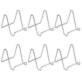 TRIPAR 6-Pack 4-Inch Metal Silver Painted Square Book Holder/Stand, Wire Mini Easel, Small Photo Stands for Table, Display for Picture Frames, Plaques & Plates