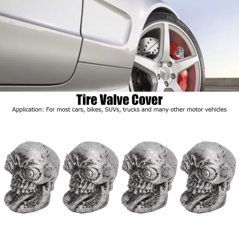 4PCS Tire Valve Cap Set Skull Style Dustproof Universal for