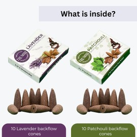 Backflow Incense Cones - Combo Pack of 20 Incense Cones Waterfall - 10 Lavender + 10 Patchouli - Incense Backflow Cones - Waterfall Incense Cones - Incense Waterfall Cones
