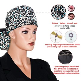 Scrub Cap with Silky Inner - Cotton Hat with Sweatband and Buttons, Adjustable Tie Back Ponytail(Randomly Provide Hair Ring), Red Flower, One Size