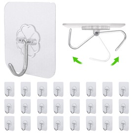 24 PCS Self Adhesive Hooks for Hanging - 33lbs Max, Transparent Stick on Hooks for Coat & Towel - Sticky Hooks for Hanging Heavy Duty Picture, No Damage Wall Hook for Bathroom, Kitchen, Ceiling & Key