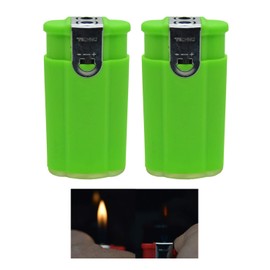 2X Techno Refillable"Green" Dual Lighter, Soft and Windproof Flame