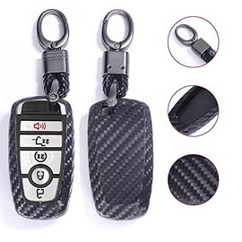 Royalfox(TM) 3 4 5 Buttons TPU Smart keyless Remote Key Fob case Cover for 2017 2018 2019 2020 Ford Mustang Explorer Edge Fusion Mondeo F150 F250 F350 F450 F550 (Black Carbon Fiber Texture)