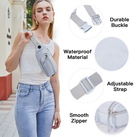 Telena Fanny Packs for Women Men Cross Body Belt Bag Fashion Waist Bag with 4 Zipper Pockets for Traveling Running Walking Grey Blue