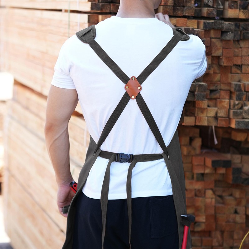 Tosewever Work Aprons for Men with Large Pockets, Canvas Cross