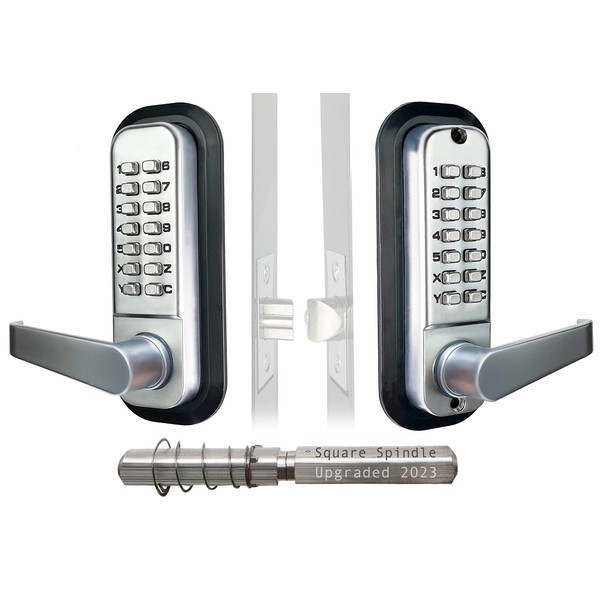 JOUNJIP Mechanical Keyless Combination Lever Handle Door Lock - [Square Spindle] Easier Install - (Satin Chrome) 2023 Upgrade Version
