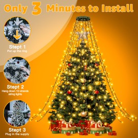 Ollny Christmas Tree Lights Indoor - 2.5mX10 Strands 250 LEDs Outdoor Xmas Lights, Easy to Install Fairy String Lights USB Plug in, Waterproof Outside Decorations for 4-8ft