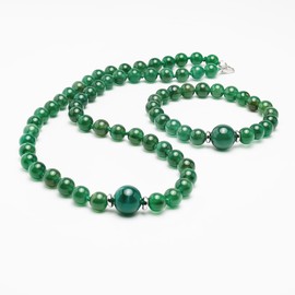 Handgefertigtes Edelstein-Perlen Schmuckset für Damen | 8-12mm Türkis Halskette & Armband Set (Grüner Achat)