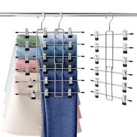 Closet Organizers and Storage-Hanging Closet Organizer-6 Tier-Skirt & Pants Hangers Space Saving-Durable Closet Organization Hangers-Skirt Hangers with Clips-2 Pack Closet Storage-Apartment Essentials