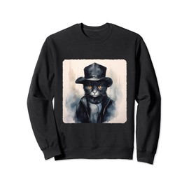 Detective Hat, Cat Detective In Noir Style Hat, Noir Cat Sweatshirt