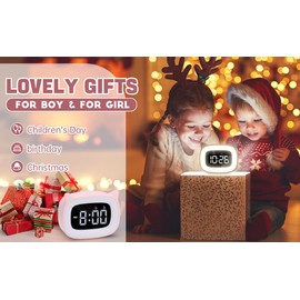 Roysamrt Digital Children's Alarm Clock with Light, Digital Alarm Clock, 18 Music Ringtones, 5 Brightness Modes, 12/24 Hours USB Charging, Snooze Function, Double Alarm Clock, LED Night Light, Alarm