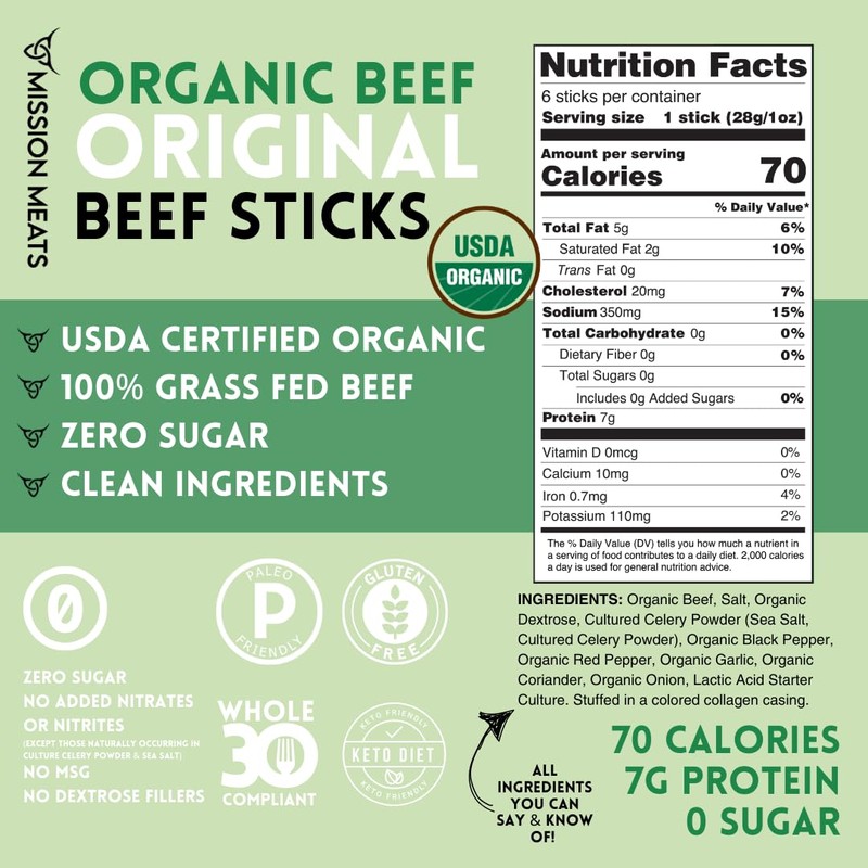 Mission Meats USDA Certified Organic Beef Sticks – Healthy Organic