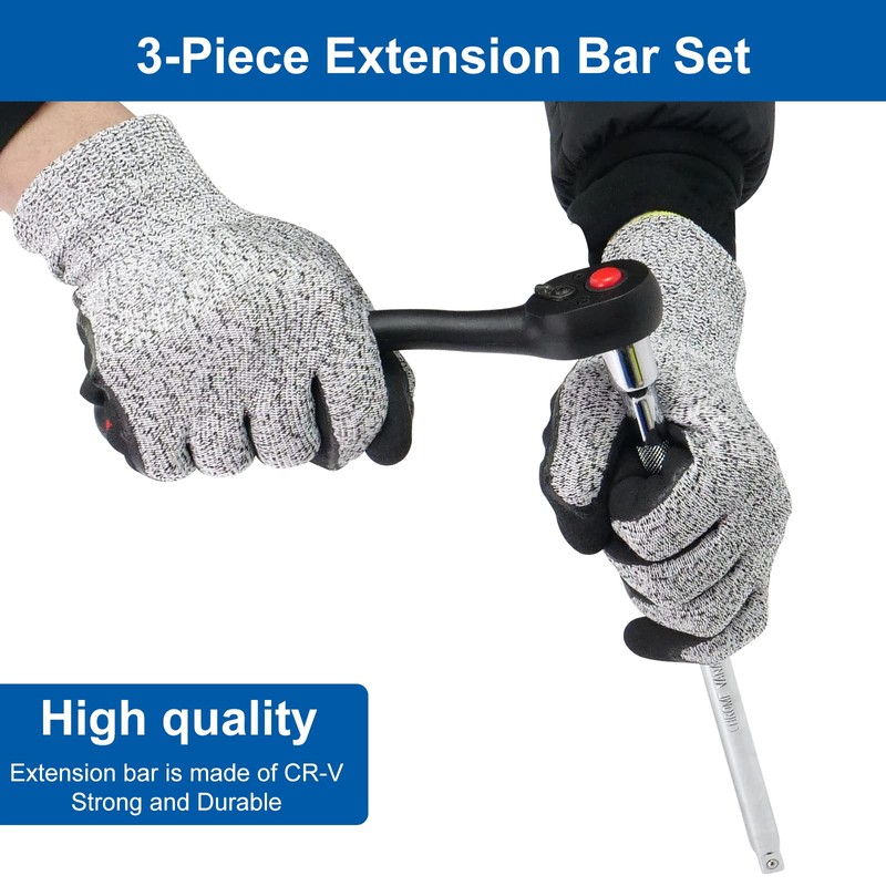 DAKCOS 1/2 Inch Drive Extension Bar Set 3 Pieces Socket