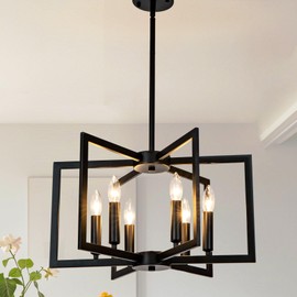 LOFTPLUS Black Chandelier for Dining Room Light Fixture 6-Lights Modern Farmhouse Geometric Metal Hanging Industrial Chandeliers for Entryway Kitchen Island Foyer Lighting Fixtures