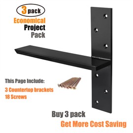 (3-Pack) Free Hanging T Shelf Bracket, Solid Heavy Duty Steel Knee Wall Hidden Granite Countertop Support Floating Bracket Hardware, Universal ,3 Count,12 Inch , DIY Projects , Screws Included