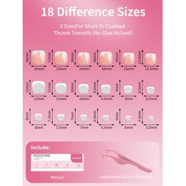 EBANKU 180 Pcs French Short Square Press on Toenails, 18 Sizes Acrylic Toe Nails Tips Luxury Full Cover False Toenails for Women Girls Toe Nail DIY