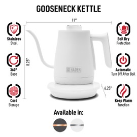 Haden 0.6-Liter Stainless Steel Electric Kettle, Gooseneck Hot Water Kettle with 360-Degree Base and Auto Shutoff, Ivory & Chrome