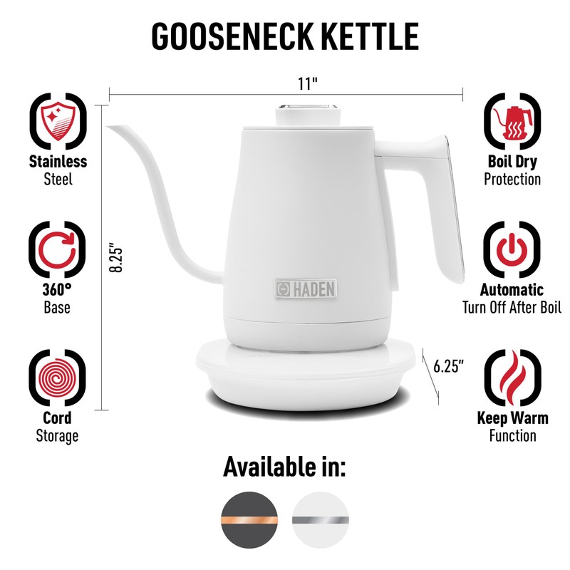 Haden 0.6-Liter Stainless Steel Electric Kettle, Gooseneck Hot Water Kettle