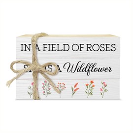 Inspirational Tiered Tray Decor, in A Field of Rose She is A Wildflowers Book Stacks with Hemp Rope, Decorative Book for Farmhouse Decor, Faux Books Decor for Girls Room Home, Housewarming Gifts (07)