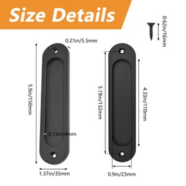 MOROBOR Oval Recessed Sliding Door Handles, 2 Pack Matte Black Flush Pull Aluminum Alloy Cabinet Door Finger Handles with Fixing Screws for Sliding Door 15cm