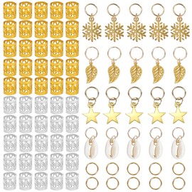 Jinlaili Pack of 80 Pearl Cuffs, Hair Accessories Rings Made of Aluminium, Hair Dreadlocks Pendant Hair Clip, Metal Hair Cuffs, Hair Braiding Beads for Hair Accessories