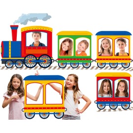 Train Shaped Photo Prop Selfie Frame Party Decor Large Steam Train Photo Booth Props Colorful Train Photo Background Party Supplies Chugga Chugga Two Two Banner Backdrop Party Sign 112 x38.7 Inch