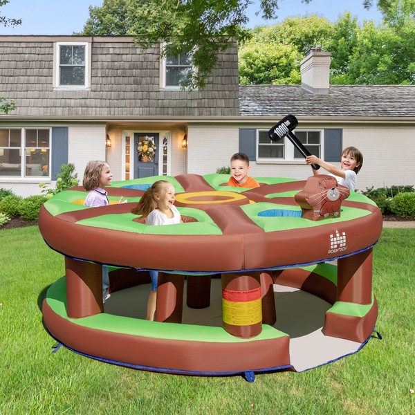 BOUNTECH Kids Inflatable Human Whack a Mole, Hammering & Pounding Bouncy Toy for Kids w/Blower, Inflatable Mallet, Indoor Outdoor Inflatable Interactive Game for Backyard Birthday Party Gifts