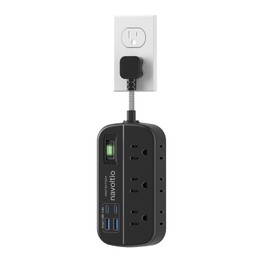 Short Extension Cord Surge Protector, 6 AC Outlets with 4 USB Fast Charge (5V/3.4A 17W), 3' Mini Extension Cord, Small Compact Power Strip, Flat Outlet Extender, 1080J for Home Office Dorm, ETL Listed