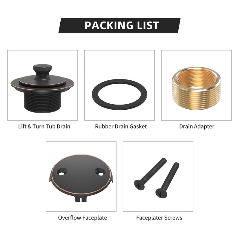 Oil Rubbed Bronze Tub Drain Trim Set Conversion Kit Assembly，All