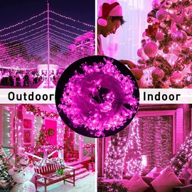 FULLBELL LED Lights for Bedroom Flower String Lights Outdoor Lights Pink Lights 33 Feet 100 LED Outdoor String Lights Pink Room Decor Fairy Lights for Wedding Party Garden Home Decor(Pink)