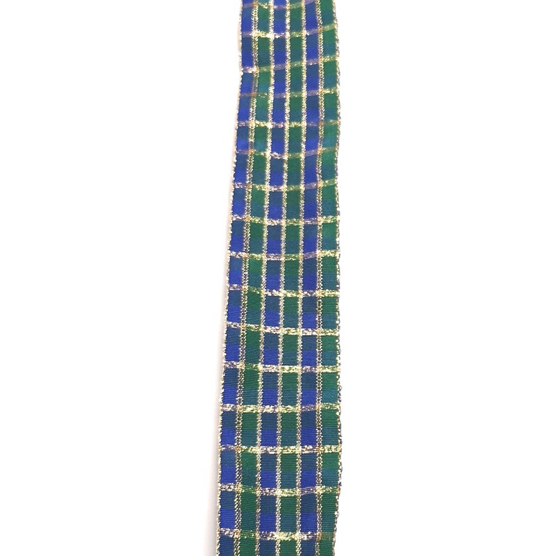 Ribbon 25 m x 40 mm Blue Green Gold Checked