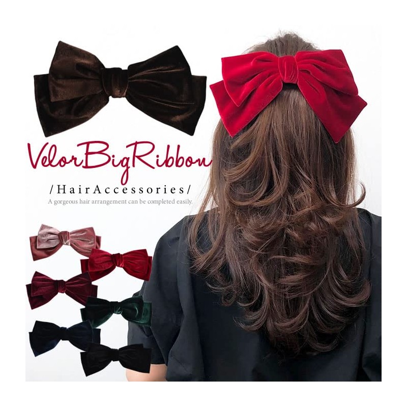 Women's Velour Ribbon Barrette, Large, Cute, Stylish, Hair Accessory, 03.