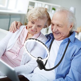 Hands-Free 6X Magnifying Glass with Light, Neck-Mounted Magnifier for Crafts, Cross Stitch & Sewing, 5.1 Inch Adjustable Brightness, 24-LED Rechargeable Light Low Vision Seniors