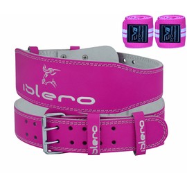 Islero Ladies Pink 4" Pure Leather Gym Belts Weightlifting Back Support Strap Bodybuilding Wraps (X-Small)