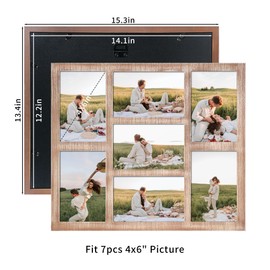 YESKAY 4x6 Picture Frame Collage for Wall Decor with Real Glass,Multiple Wooden Photo Collage Frames,7-Opening for 4 x 6 Picture Frames,Rustic Brown,2 Pack