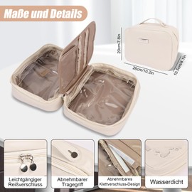 Mincloss Groß Kosmetiktasche für Damen, Wasserdichtem Kulturtasche Damen, Reise Kosmetik Organizer Tasche Kulturbeutel, Leder Make Up Bag Waschtasche mit Abnehmbarem Make-up Pinsel Fach