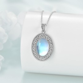 YAFEINI Moonstone Necklace Sterling Silver Celtic Knot Filigree Pendant Jewellry Necklace Jewelry Gifts for Women (Moonstone Nacklace)