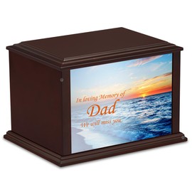 GetUrns Heritage Everlasting Expressions Adult Cremation Urn Memorial Box for Ashes with Custom Printing (Ocean Sunset)