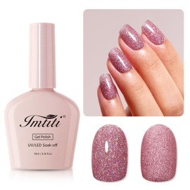 Imtiti Glitter Gel Nail Polish, Rose Gold Iridescent Glitter Gel Polish Soak Off LED U V Shimmer Sparkle Nail Gel Polish DIY Nail Art Starter Manicure Salon Gel Nail Polish Kit for Women Girls 10ML